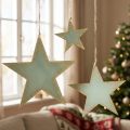 Holzsterne Set zum Aufhängen 12/20/26cm Mint Gold Fensterdeko | Floristik24.at