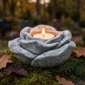 Kerzenhalter Rose Grau Weiß Keramik Ø14cm H7cm | Floristik24.at