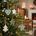 Weihnachtsbaum Holzanhänger Set, Herz-Baum-Stern, Mint-Grün-Weiß, 4,5 cm, 9 Stück | Floristik24.at