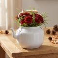 Dekorativer Übertopf aus Metall, Teekessel-Design, Ø 8,6 cm, H 16 cm, Weiß, Shabby Chic | Floristik24.at