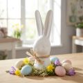 Keramik-Dekohase Weiß 17cm mit Bastschleife | Floristik24.at