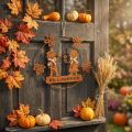 Willkommensschild aus Metall Ø22 cm rostbraun mit Herbstmotiv 2-teilig | Floristik24.at