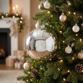 Weihnachtskugel Kunststoff Ø14 cm Silber reflektierend mit Aufhänger | Floristik24.at