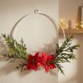 Deko-Kranz mit künstlichem Weihnachtsstern und Nadelzweigen, Metallring Ø30cm | Floristik24.at