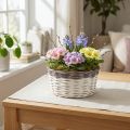 Dekorativer Pflanzkorb rund Ø20cm Holz Weiß Braun mit Pflanzfolie | Floristik24.at