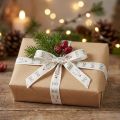 Geschenkband Baumwolle 15mm Weiß Hohoho-Motiv 20m | Floristik24.at