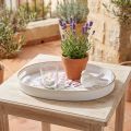 Deko-Tablett Kunststoff Weiß Gold Lavendelmotiv 39×27,5cm | Floristik24.at