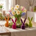 Sitzende Osterhasen beflockt bunt 13 cm Kunststoff 8er-Set | Floristik24.at
