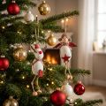 Weihnachtsfiguren Engel und Rentier zum Hängen aus Holz, Polyresin und Metall, Weiß, Rot, Ø 4,7 cm, H 20/18 cm, 2er-Set | Floristik24.at