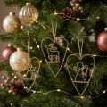 Christbaumschmuck Herzen aus Metall in Gold, 12 cm, 6er Set mit Engel- und Elchmotiven | Floristik24.at