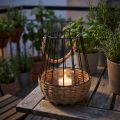 Windlicht aus Metall und Glas mit Hanfseil-Henkel, Schwarz Natur, Ø 18 cm H 22 cm | Floristik24.at