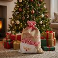 Jutesack groß 50×35 cm natur, Weihnachten mit Weihnachtsmann-Motiv | Floristik24.at