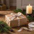 Weihnachtsband Textil Rentier Sterne Creme Weiß 15mm x 18m | Floristik24.at