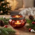 Teelichtglas aus Glas und Metall in Rot und Silber Ø6cm H3,5cm | Floristik24.at
