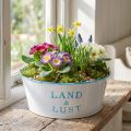 Metall Blumenschale Weiß-Blau Rund 25×10 cm Pflanztopf | Floristik24.at
