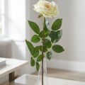 Rose künstlich aus Stoff und Metall, Cremeweiß-Grün mit pinken Akzenten, Länge 72 cm, Ø 12 cm | Floristik24.at