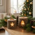 Teelichthalter zum Aufhängen Holz Ø7,5cm 2 Stück mit Tannenbaum- und Stern-Motiv | Floristik24.at