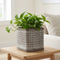 Keramik Übertopf mit Flechtmuster quadratisch 12×12×12cm Braun Grau | Floristik24.at