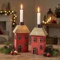 Kerzenhalter Set aus Holz in Rot, Hausoptik, H 14,5 cm, 2 Stück | Floristik24.at
