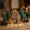 Holzhaus Deko aus Mangoholz mit Glitzer, H10 cm, Natur-Golden | Floristik24.at