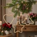 Dekohänger aus Holzperlen Herz Stern Baum H16-17cm Natur 3 Stück | Floristik24.at