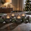 Teelichthalter aus geriffeltem Glas grau getönt, Ø 9 cm, H 7 cm, 4er Set | Floristik24.at