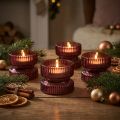 Geriffelter Teelichthalter aus Glas in Berry Ø9cm H7cm 4er-Set | Floristik24.at