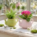 Keramik Übertopf Teekanne Rosa