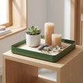 Deko Tablett Metall Grün mit Holzboden quadratisch 25,5×25,5cm für Tischdekoration | Floristik24.at