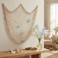 Maritimes Deko-Fischernetz aus Baumwolle mit Muscheln und Seeglas, 100×140 cm, Naturfarben | Floristik24.at