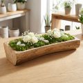 Rechteckige Dekoschale aus Mangoholz Natur mit Mulde 40×13–16×6,5cm | Floristik24.at