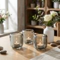 Teelichthalter Glas Grau 8cm mit Rillenstruktur im 6er-Set | Floristik24.at