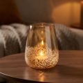 Windlicht Glas Teelichthalter Braun Weiß Ø10cm | Floristik24.at