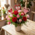 Blumenstecker Holz Herz 8×7,5cm „Alles Liebe“ 12 Stück farbig sortiert | Floristik24.at