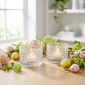 Glasschale Teelichthalter Rautenmuster Klar Ø10,5 cm 2er-Set | Floristik24.at