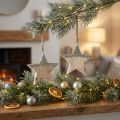 Dekoanhänger Holzsterne 14,5 cm Natur mit goldenem Glitzer 2er Set | Floristik24.at