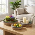 Rundes Korbtablett-Set aus Schilf, Naturfarben, 3er-Set Ø33/30/25cm H8/7cm | Floristik24.at