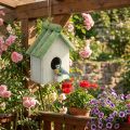 Hängedekoration Vogelhaus aus Holz Grün Weiß 14,5×7,5×17,5 cm | Floristik24.at
