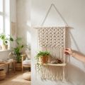 Makramee Blumenampel mit Holzbrett 40x15cm Creme Natur | Floristik24.at