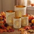 Herbst Windlicht 3er-Set Metall Creme-Gold H20,5/15,5/10,5cm | Floristik24.at