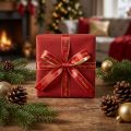 Polyester Weihnachtsband mit Merry-Christmas-Aufdruck 10mm x 20m Gold-Rot | Floristik24.at