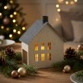 Lichthaus aus Metall Hausform Windlicht 16 cm Grau Beige | Floristik24.at