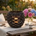 Windlicht geflochten Schwarz-Braun aus Kunststoff mit Glas Ø31 cm H25 cm | Floristik24.at