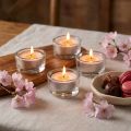 Duft-Teelichter aus Wachs mit Schokolade- und Kirschblütenduft Ø3,5cm H1,5cm Rosa, 18 Stück | Floristik24.at