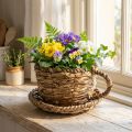 Pflanztasse aus Stroh mit Unterteller 17cm x 13cm für Dekoration und Kräuter | Floristik24.at
