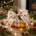Weihnachtsband Baumwolle mit Santa-Motiv Creme 40mm x 15m | Floristik24.at