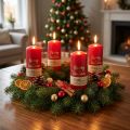 Adventskerzen aus Stearin und Rapswachs Rot mit Schriftzug Merry Christmas 130x60mm 4er Set | Floristik24.at