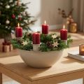 Kerzenschale mit 4 Haltern für Adventskranz Beige 15cm Kunststoff | Floristik24.at