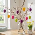 Beflockte Kunststoff-Ostereier zum Aufhängen 9,5 cm 4 Farben 8 Stück | Floristik24.at