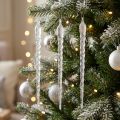 Eiszapfen aus Kunststoff Klar Silber 28cm 3er-Set zur Hängedekoration | Floristik24.at
